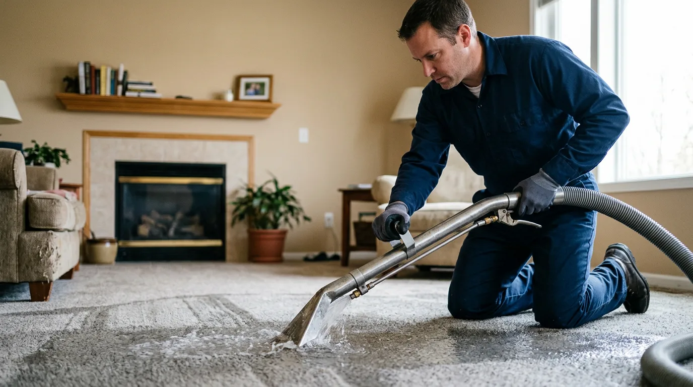 Water damage restoration technician working near Gladstone, NJ